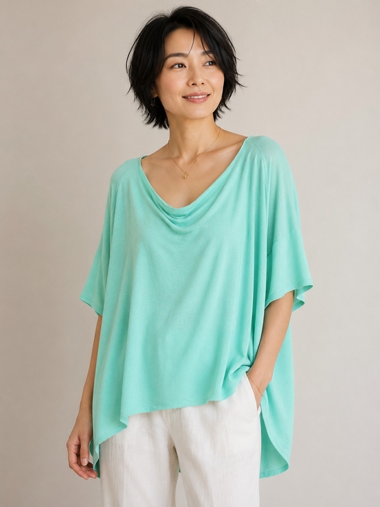 ADORA Tops - T79 Adora Casual Draped Dolman Sleeve Lightweight Relaxed Neckline Side Slits